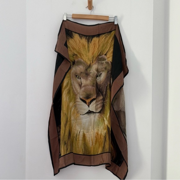 Vintage 1980s Anne Klein lion animal print silk scarf - Picture 2 of 3